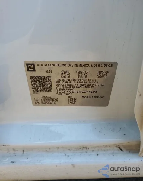 2019 Chevrolet Silverado K1500 Trail Boss Custom from USA, damaged, VIN 3GCPYCEF6KG274193